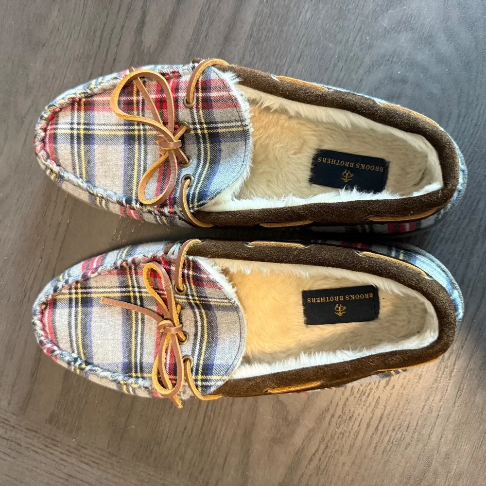 Brooks Brothers Men’s Moccasin Slip On Fleece Lined Plaid Size 11 M‎